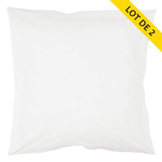 Lot De 2 Taies Oreiller Volant Plat 63x63 Coton 57 Fils Blanche