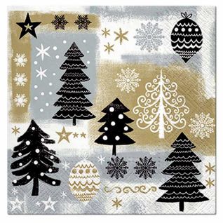 Lot De 20 Serviettes En Papier "sapin" 33x33cm Noir