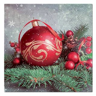 Lot De 20 Serviettes En Papier "boule De Noël" 33x33cm Rouge