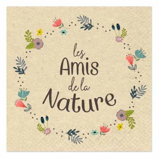 Lot De 20 Serviettes En Papier "amis Nature" 33x33cm Naturel