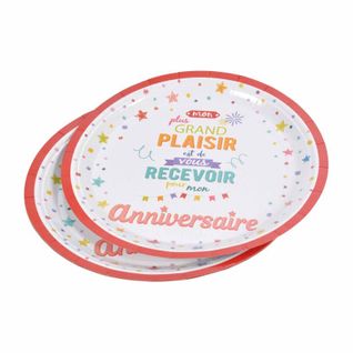 Lot De 6 Assiettes En Carton "anniversaire Coloré Ii" 23cm Blanc