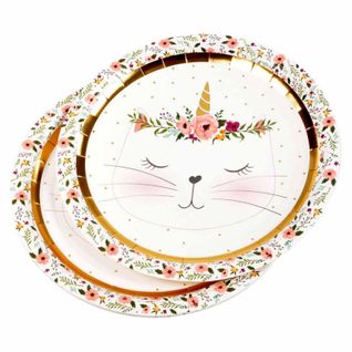 Lot De 6 Assiettes En Carton "boho Chat Ii" 23cm Blanc