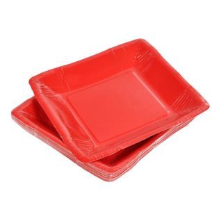 Lot De 20 Assiettes En Carton "carrées" 23cm Rouge