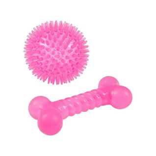 Lot De 2 Jouets Pour Chien "balle et Os" 13cm Rose