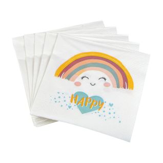 Lot De 20 Serviettes En Papier "nuage Rainbow" 33x33cm Blanc