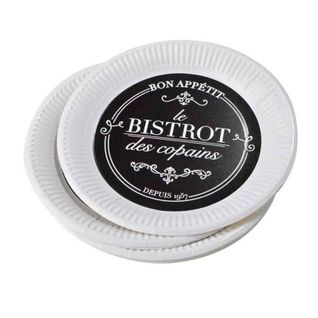 Lot De 10 Assiettes En Carton "bistrot" 18cm Noir et Blanc