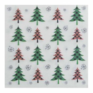 Lot De 20 Serviettes En Papier "sapins" 33x33cm Vert et Rouge