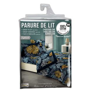 Parure De Drap 4 Pièces "betty Blue" Bleul Pour Lit 140x190