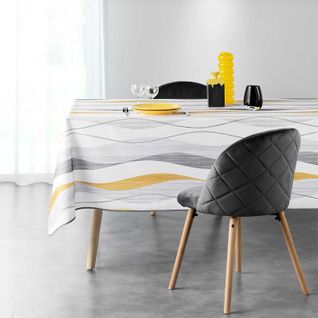 Nappe Imprimée "ondulys" 150x200cm Blanc et Jaune