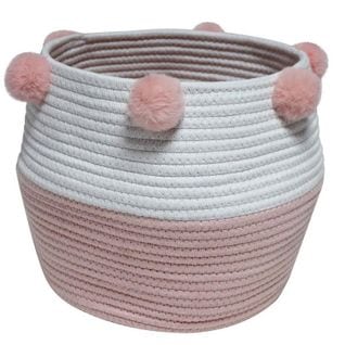 Panier Déco à Pompons "suzy" 30cm Rose et Blanc