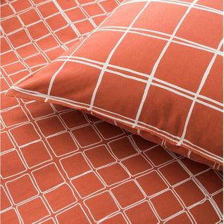 Parure De Couette 220x240 + 2 Taies Doreiller 65x65 Cm  100% Coton  Orange Graphique Sunshine 4.37