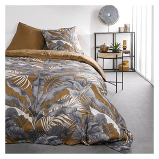 Parure De Lit 2 Personnes Imprimé Jungle Sunshine En Coton - Marron - 240x260 Cm