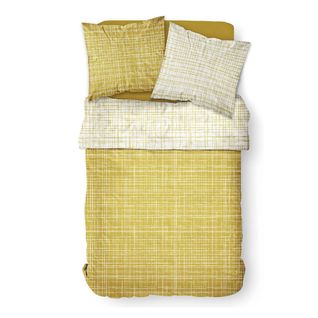 Parure De Lit 2 Personnes Imprimé Rayure Sunshine En Coton - Jaune - 220x240 Cm