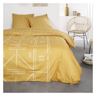 Parure De Lit 2 Personnes Imprimé Sunshine Kaeli En Coton - Jaune - 240x260 Cm