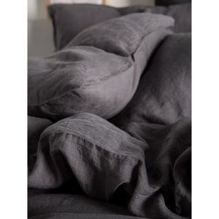 Housse De Couette Unie 2 Personnes Naghada En Lin - Gris Anthracite - 220x240 Cm