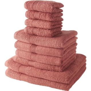 Lot De 4 Serviettes 30x50 + 4 Serviettes 50x100 +2 Draps De Bain 70x130 100% Coton Terracotta