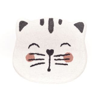 Tapis Tufté Funny Chat En Coton - Blanc - 50x60 Cm