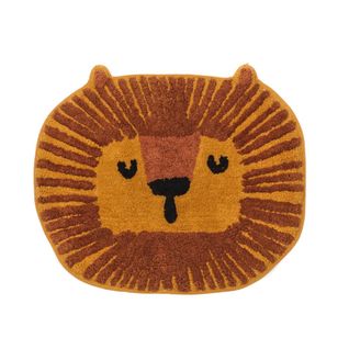Tapis Tufté Funny Lion En Coton - Orange - 50x60 Cm