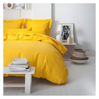 Taie D'oreiller Uni  57fils En Coton - Jaune Foncé - 75x75 Cm