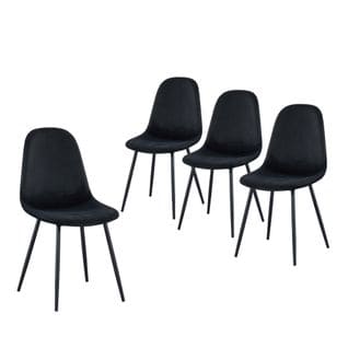 Lot De 4 Chaises Lena Velours Noir Pieds Métal Noir