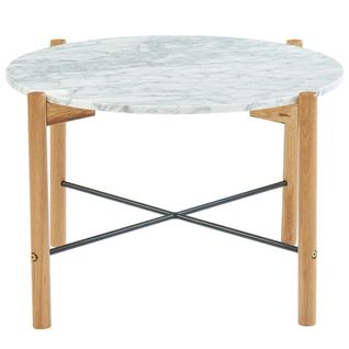 Table Basse Ronde 60 Cm En Marbre Blanc Et Pieds En Chêne - Anna