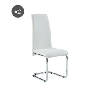 Lot De 2 Chaises Mara Simili Blanc Pieds Métal Chromé