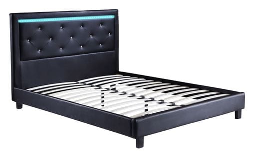 Lit à LED Filip Simili Noir Matelas 160x200