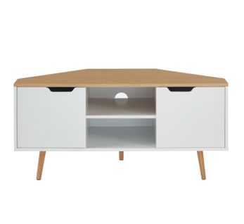 Meuble TV D'angle Lyna  Blanc Et Effet Chêne  2 Portes 115cm