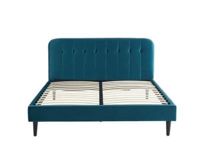 Lit Double Andre Velours Bleu Paon 160x200 Sommier Inclus