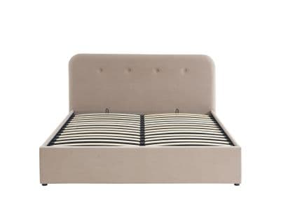 Lit Coffre Knut Velours Beige Sable 140x190 Sommier Inclus