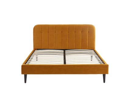 Lit Double Andre Velours Jaune Moutarde 160x200 Sommier Inclus