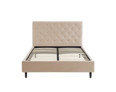 Lit Hubert Velours Beige 140x190 Sommier Inclus