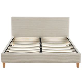 Lit Adulte 140x190 Avec Tête De Lit En Velours Côtelé Beige Et Sommier - Milo