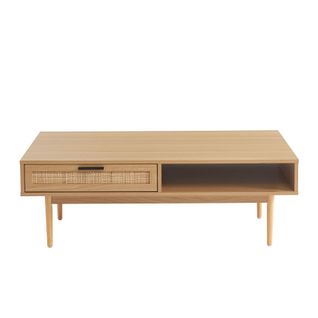 Table Basse Amana Effet Chêne Et Cannage Rotin 115cm