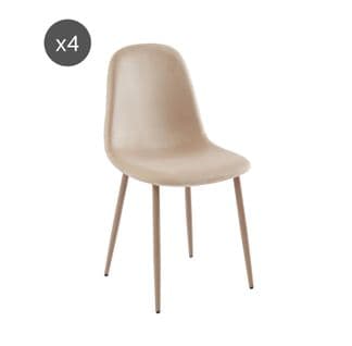 Lot De 4 Chaises Lena Velours Beige Sable Pieds En Métal