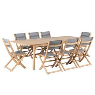 Ensemble Table Et Chaises De Jardin Enna En Bois D'eucalyptus Blanchi 8 Places 180-240 Cm