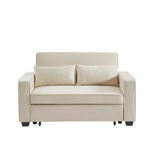 Canapé Droit Lena Convertible Velours Beige 2 Places