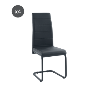 Lot De 4 Chaises Mara Simili Noir Pieds Métal Noir