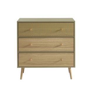 Commode Capucine Vert Olive Et Effet Chêne 3 Tiroirs 78cm