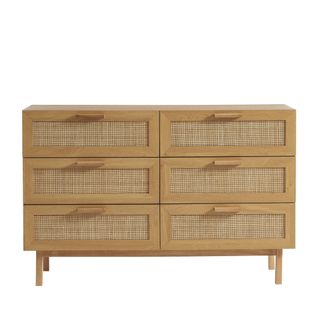 June - Commode 6 Tiroirs En Bois Et Cannage L130cm - Couleur - Bois Clair