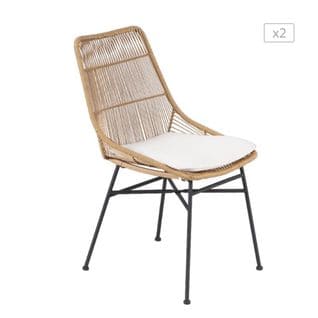 Lot De 2 Chaises De Jardin Vinita En Résine Tressée Et Coussins D'assise Beige