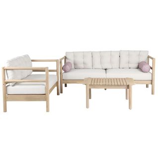 Salon De Jardin Samoa 5 Places Bois D'acacia Fsc Blanchi Coussins Beige