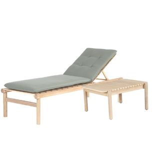 Ensemble Bain De Soleil Et Table Basse Samoa En Bois D'acacia Avec Matelas Vert Kaki