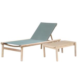 Ensemble Bain De Soleil Et Table Basse Samoa En Bois D'acacia Et Textilène Vert Kaki