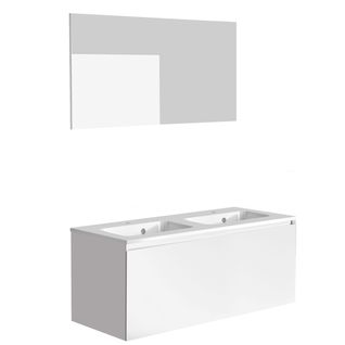 Meuble De Salle De Bain Nordik Blanc Ultra Mat 120 Cm + Plan Vasque Style + Miroir Deko 120x60 Cm