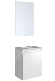 Ensemble Meuble Lave-mains Avec Miroir Porto Pack Blanc Brillant Laqué - L40 X H51 X P25 Cm -