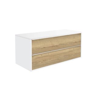 Meuble De Salle De Bain Border 120cm + Plan Vasque à Poser Chêne Halifax Naturel Et Blanc