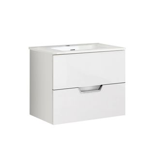 Meuble De Salle De Bain 70 Cm À Suspendre Avec Rangement Blanc Tempo + Vasque Kosmik Blanche