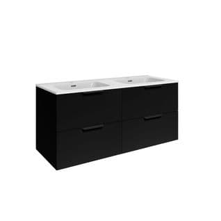 Meuble De Salle De Bain Monté 120 Cm À Suspendre Avec Rangement Noir Play + Vasque Kosmik Blanche