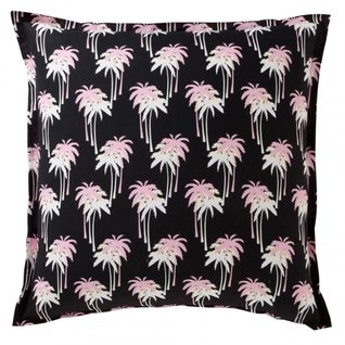 Taie D'oreiller Coton Palmiers  Noir/rose  - 63 X 63 Avec Volant